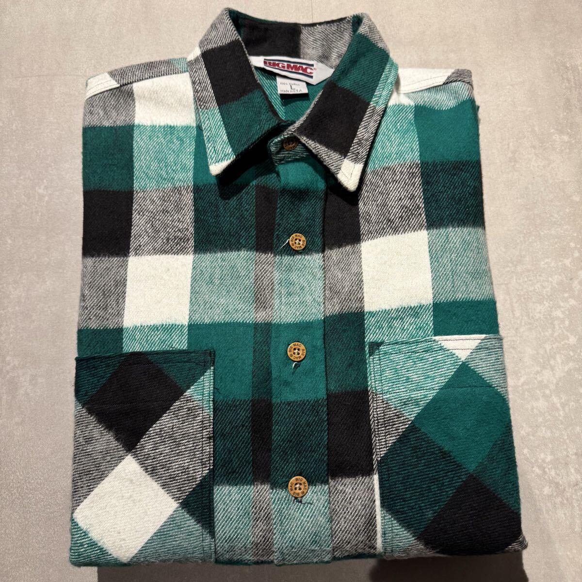 70s 80s bigmac ヘビーネルシャツ　黒　白　緑　L USA製 デッド ネルシャツ_画像8