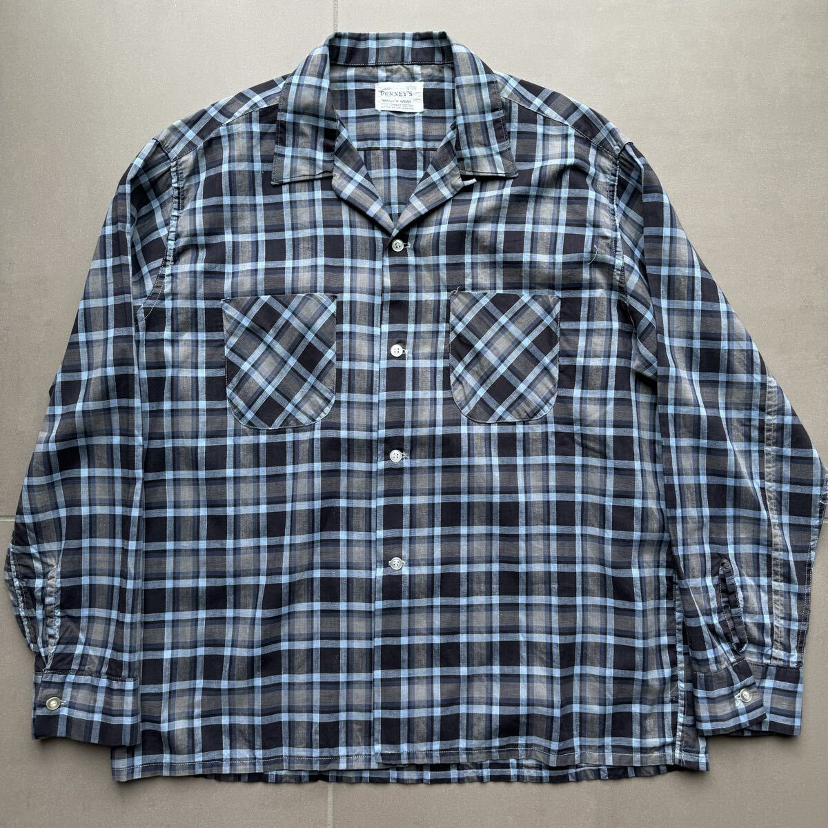 50s 60s penny's 開襟　コットン　シャツ　Lサイズ　デッドストック　 ビンテージ_画像1