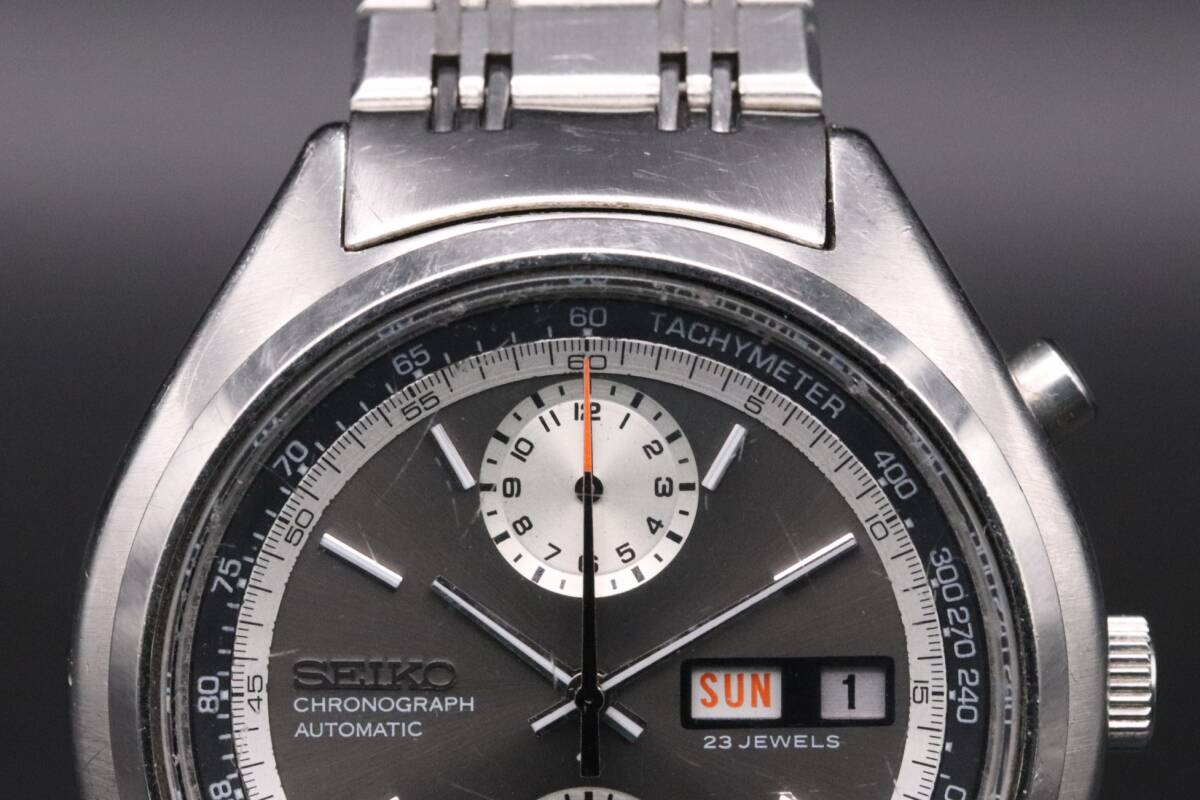 1円 セイコー クロノグラフ 逆パンダ 6138-8001 自動巻 腕時計 23石 デイデイト メンズ 稼働 純正ブレス SEIKO A21365_画像2