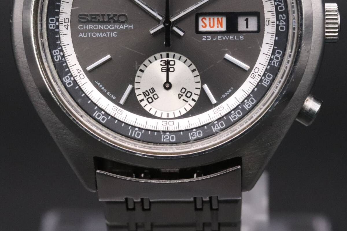 1円 セイコー クロノグラフ 逆パンダ 6138-8001 自動巻 腕時計 23石 デイデイト メンズ 稼働 純正ブレス SEIKO A21365_画像3