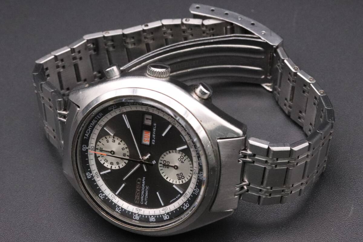 1円 セイコー クロノグラフ 逆パンダ 6138-8001 自動巻 腕時計 23石 デイデイト メンズ 稼働 純正ブレス SEIKO A21365_画像7