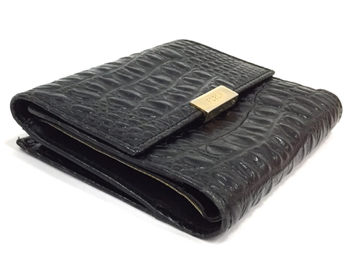 送料360円 フルラ 型押し レザー 三つ折り 財布 ウォレット レディース 黒 ブラック ブランド小物 FURLA 同梱NG_画像3