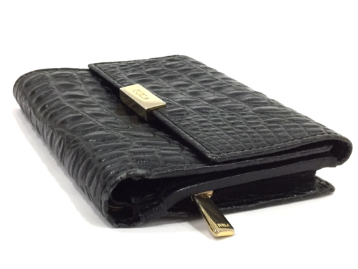 送料360円 フルラ 型押し レザー 三つ折り 財布 ウォレット レディース 黒 ブラック ブランド小物 FURLA 同梱NG_画像4