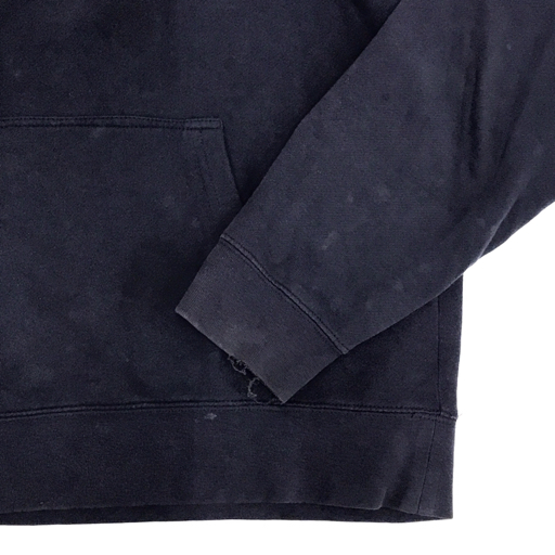 ステューシー サイズ L 長袖 ロゴ刺繍 パーカー メンズ ネイビー×オレンジ系 トップス アパレル STUSSY 現状品_画像3