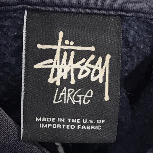 ステューシー サイズ L 長袖 ロゴ刺繍 パーカー メンズ ネイビー×オレンジ系 トップス アパレル STUSSY 現状品_画像5