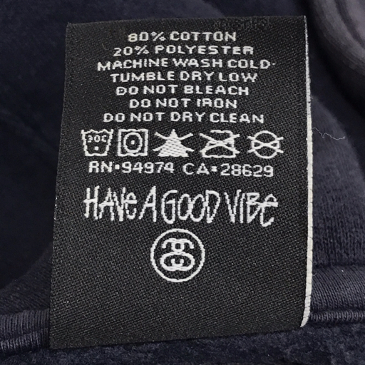 ステューシー サイズ L 長袖 ロゴ刺繍 パーカー メンズ ネイビー×オレンジ系 トップス アパレル STUSSY 現状品_画像6