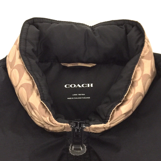  Coach размер L CG625 signature нейлон жилет Zip выше мужской черный × оттенок бежевого COACH