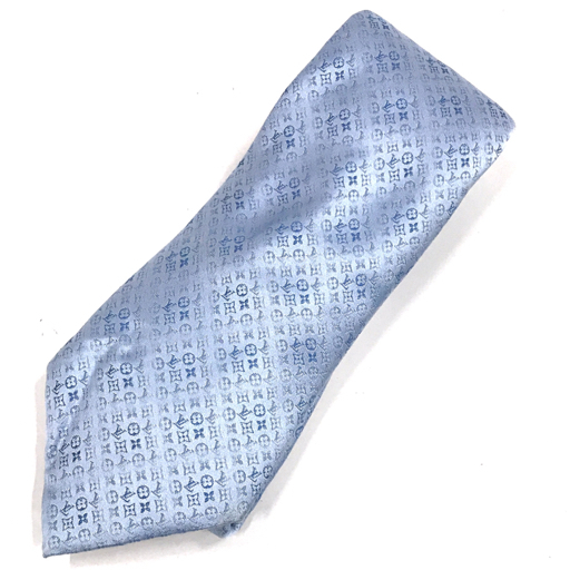 ルイヴィトン モノグラム 総柄 シルク ネクタイ ブルー系 全長約150cm メンズ 服飾小物 LOUIS VUITTON_画像3
