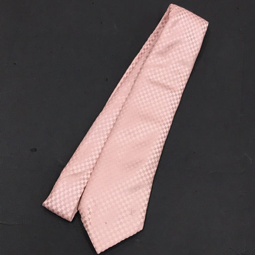 ルイヴィトン シルク マイクロダミエ ネクタイ ピンク系 全長約147cm メンズ ブランド服飾小物 LOUIS VUITTON_画像1