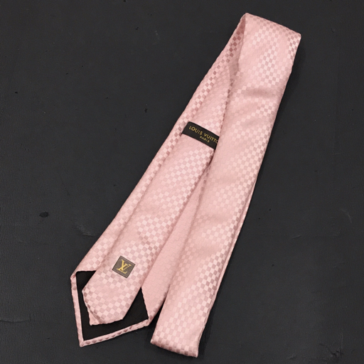 ルイヴィトン シルク マイクロダミエ ネクタイ ピンク系 全長約147cm メンズ ブランド服飾小物 LOUIS VUITTON_画像2