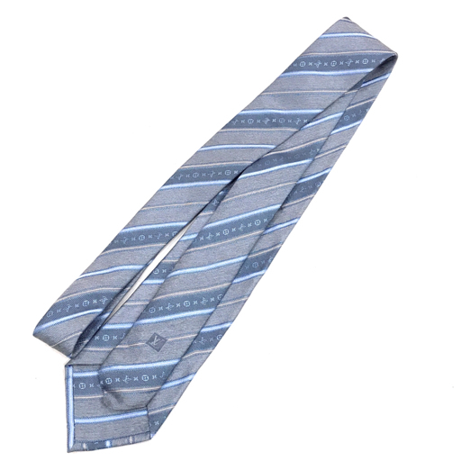 ルイヴィトン モノグラム 斜めストライプ シルク ネクタイ グレー×ブルー系 全長約151cm メンズ LOUIS VUITTON_画像2