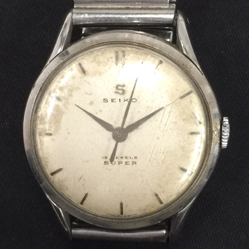 セイコー スーパー 手巻き 機械式 アンティーク ボーイズサイズ 稼働品 ジャンク品 社外ブレス SEIKO QH115-312_画像1