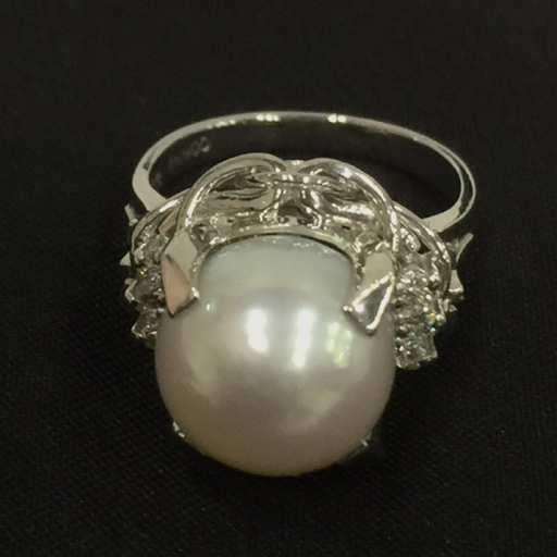 1円 真珠 パール 直径約1cm リング 指輪 8号 0.13ct Pt900 プラチナ 重量約8.1g レディース アクセサリー A22211_画像2