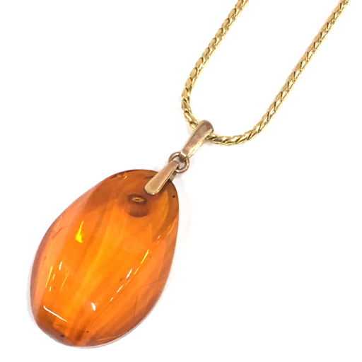 583刻 金具 琥珀 こはく ペンダントトップ / チェーン Amway 総重量約16.4g レディース アクセサリー A22263_画像1