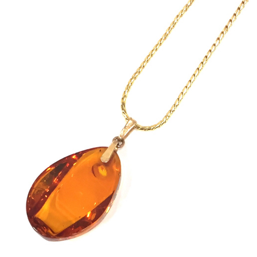 583刻 金具 琥珀 こはく ペンダントトップ / チェーン Amway 総重量約16.4g レディース アクセサリー A22263_画像3