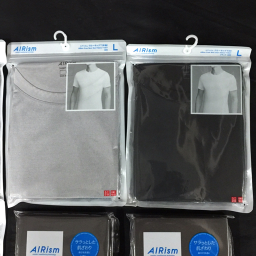 新品同様 ユニクロ エアリズム クルーネックT 半袖 Lサイズ 4点 / マクラカバー M 63×43cm 2点 未使用品 計6点 セット_画像3