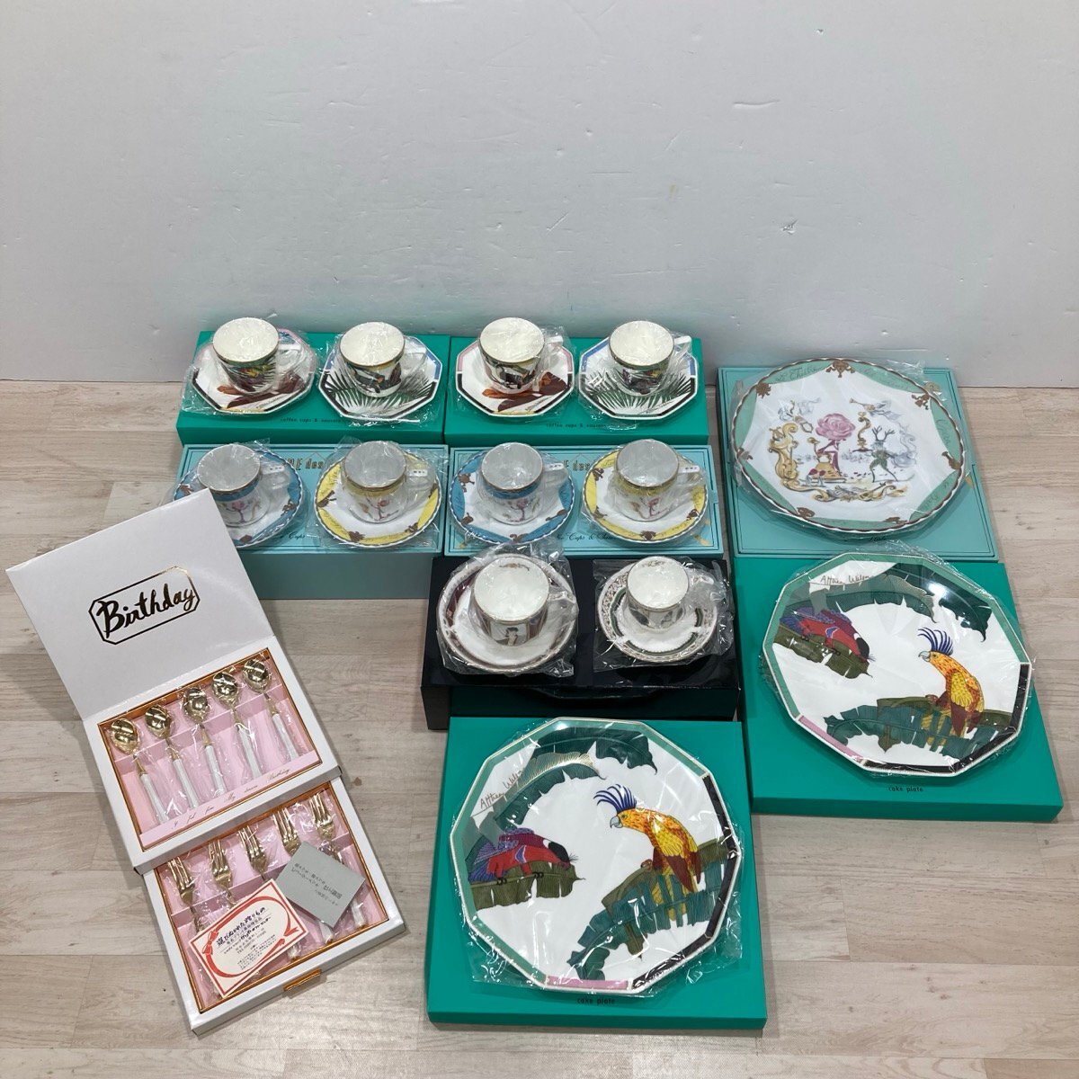 未使用 9点セット 食器セット 花椿CLUB THEATRE DES FLEURS 樂園 / ケーキプレート カップ＆ソーサー カトラリー[D9349]_画像1