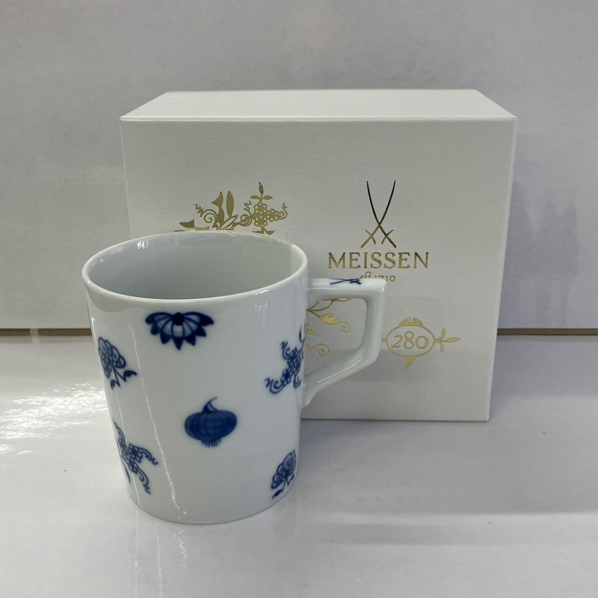 Y008-U13-4756 MEISSEN Meissen голубой oni on кружка рождение 280 anniversary commemoration высота примерно 9cm калибр примерно 8cm FF