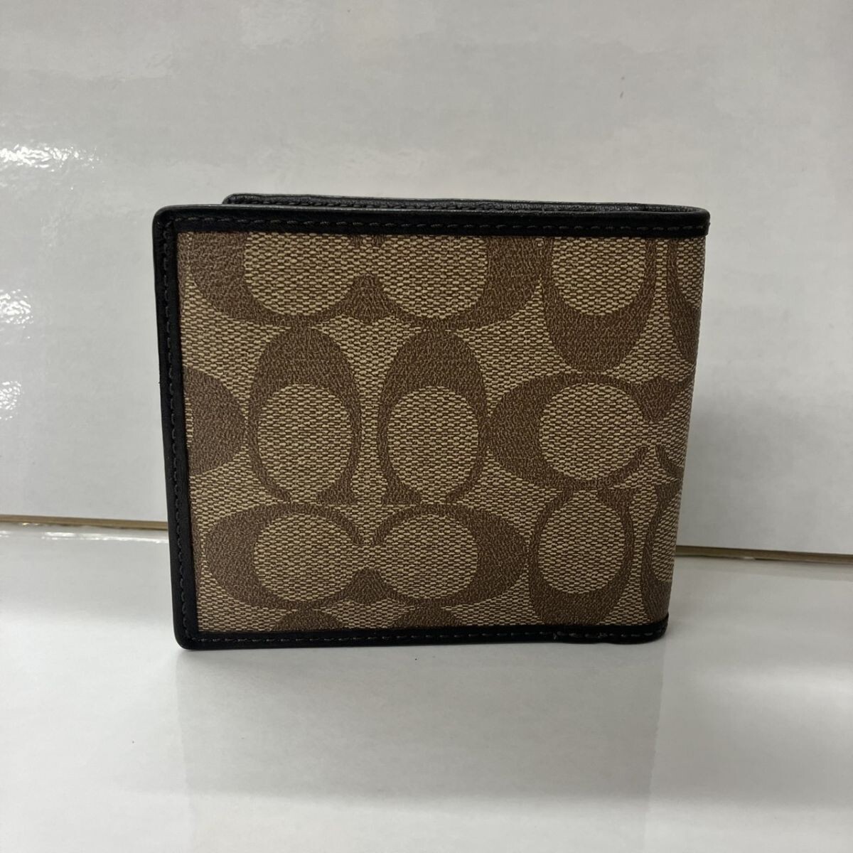 Z016-F7-878◎ COACH コーチ 二つ折り財布 シグネチャー ストライプ レザー ヘリテージ FF_画像2