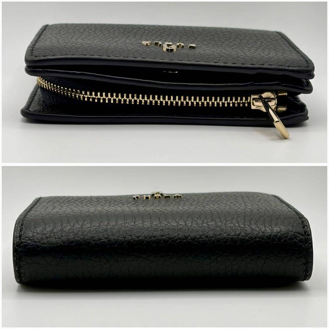 【極美品・未使用】FURLA フルラ 二つ折り財布 コンパクトウォレット レザー シボ革 ブラック 黒 保管箱 保存袋 カード レディース_画像4