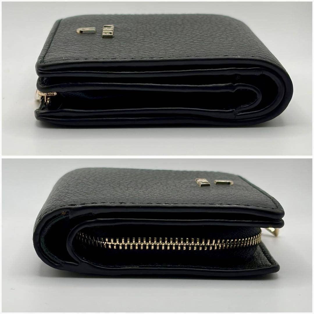 【極美品・未使用】FURLA フルラ 二つ折り財布 コンパクトウォレット レザー シボ革 ブラック 黒 保管箱 保存袋 カード レディース_画像5