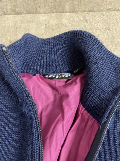 F0 PATAGONIA パタゴニア ニット ジャケット ハイネック 51341 00S 古着 香港製 HONGKONG ネイビー S 33924250＃2_画像3