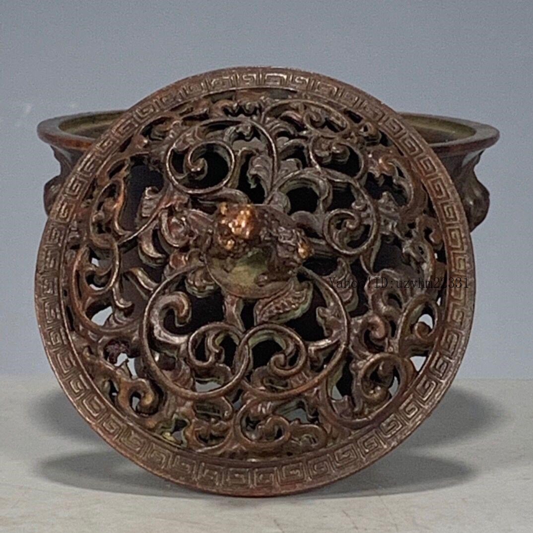 大明宣徳三足鼎双耳のダックのネコのネコまねき香炉 銅製 美術品 置物_画像2