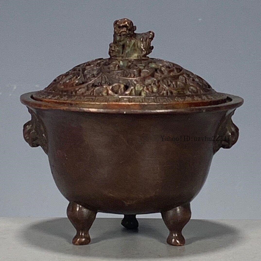 大明宣徳三足鼎双耳のダックのネコのネコまねき香炉 銅製 美術品 置物_画像1