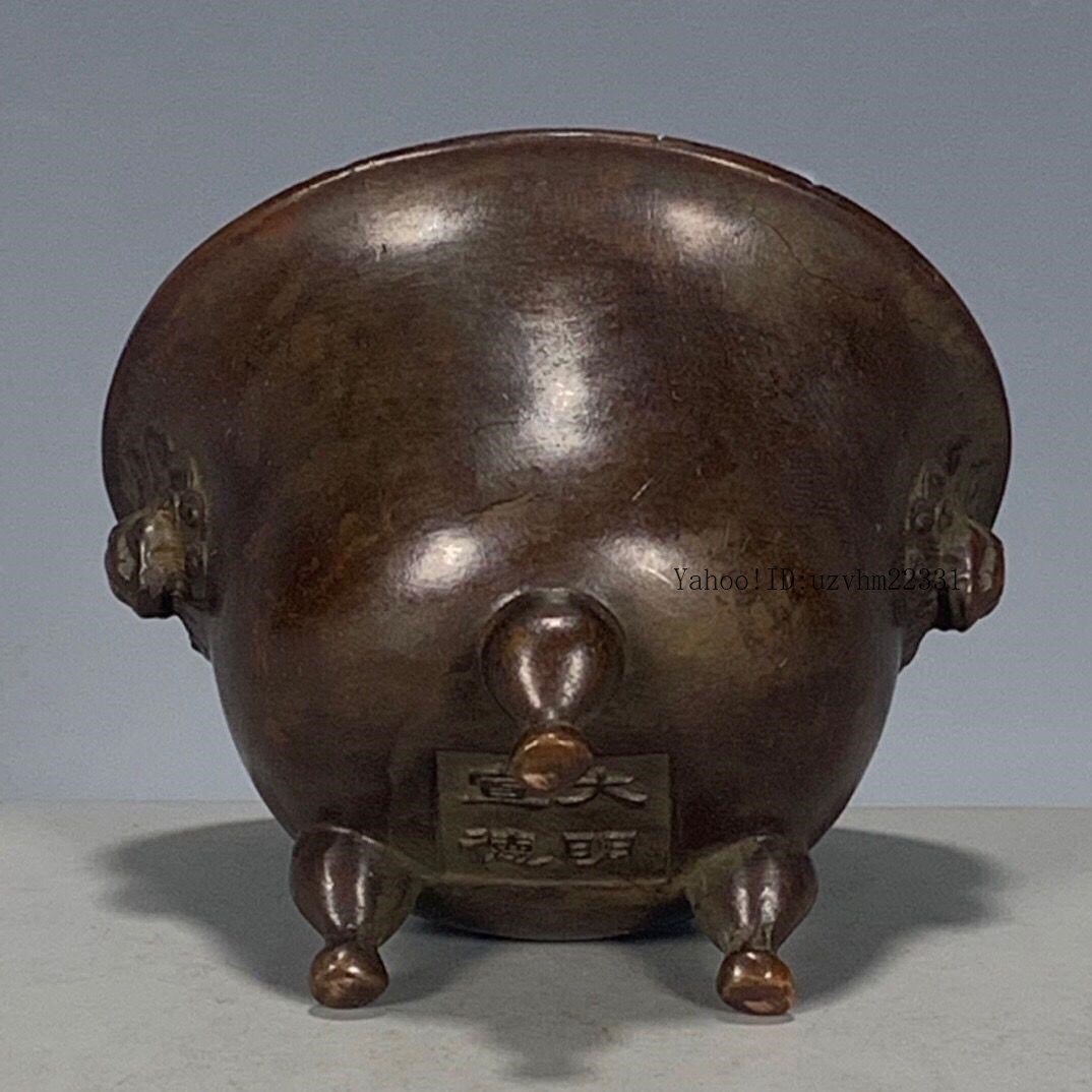 大明宣徳三足鼎双耳のダックのネコのネコまねき香炉 銅製 美術品 置物_画像3