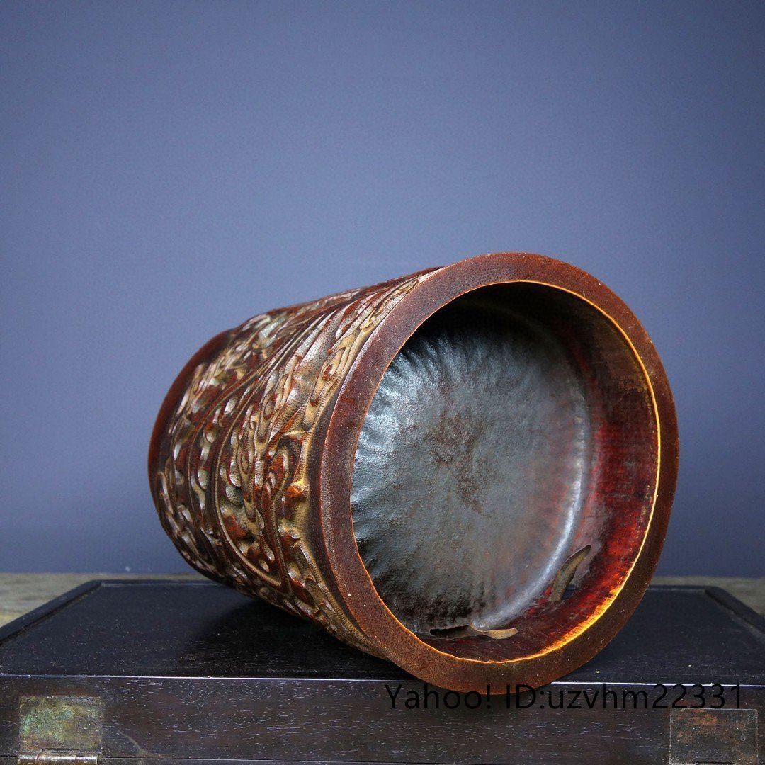 ペン立て 筆筒 筆立 筆桶 書道具 竹彫刻 竜鳳 透かし彫り 龍 彫刻 書道具 中国美術 收藏_画像10