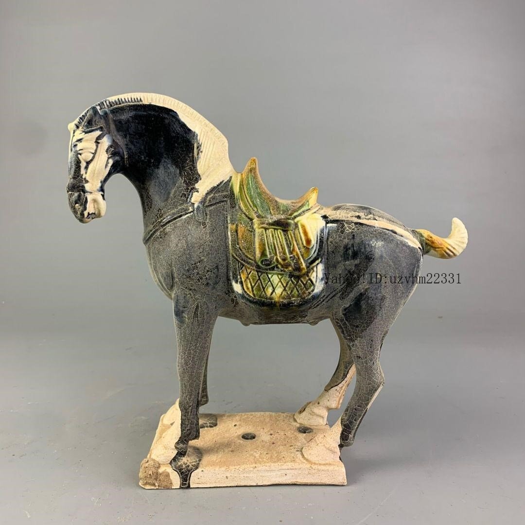 唐三彩黒釉塑磁器戦馬 景徳鎮 陶磁器 装飾品 現代工芸品美術品 置物_画像1