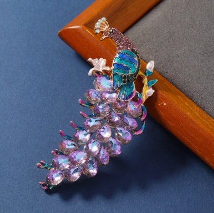 クリスタルクジャクブローチピン留めコートアクセサリーコサージュ_画像3