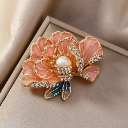 エナメル牡丹花ブローチ襟花アクセサリーピン気質ブローチ_画像1
