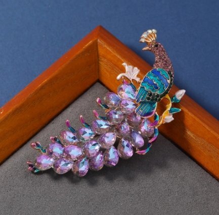 クリスタルクジャクブローチピン留めコートアクセサリーコサージュ_画像1