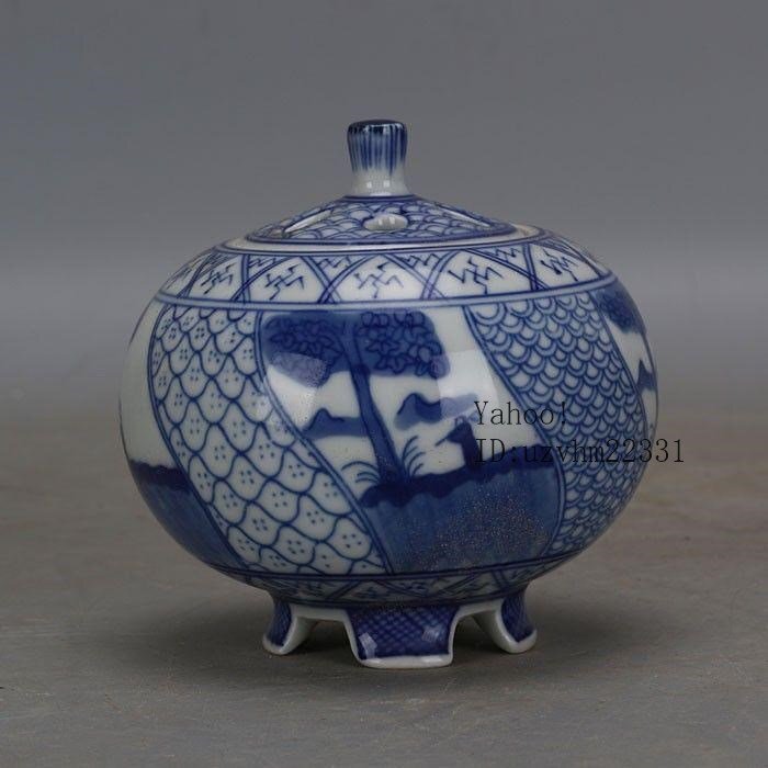 手磁器青花五良大甫香炉 工芸品美術品 置物_画像1