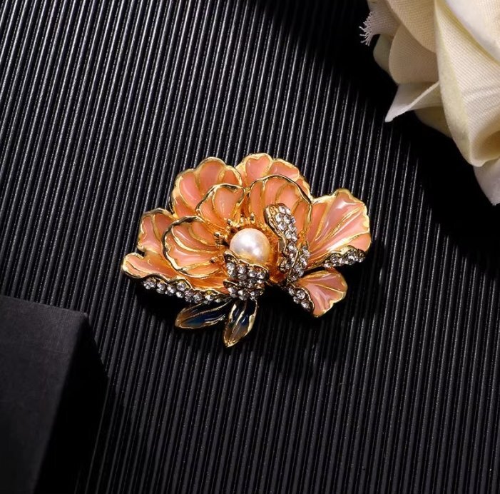 エナメル牡丹花ブローチ襟花アクセサリーピン気質ブローチ_画像2