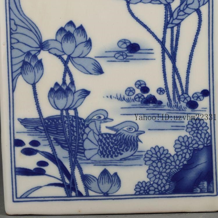 康煕青花花鳥四方蓋缶 景徳鎮 陶磁器 装飾品 現代工芸品 美術品 置物_画像5