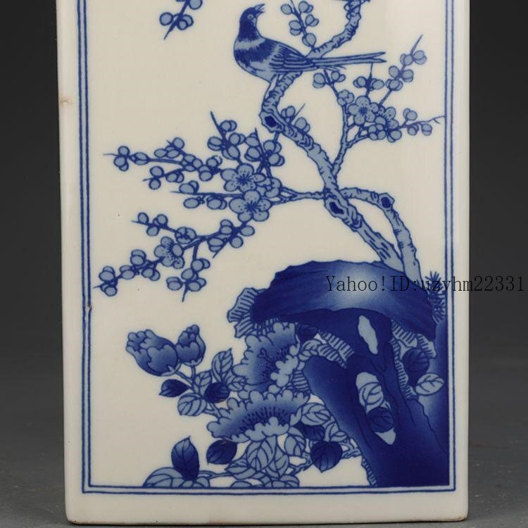 康煕青花花鳥四方蓋缶 景徳鎮 陶磁器 装飾品 現代工芸品 美術品 置物_画像7