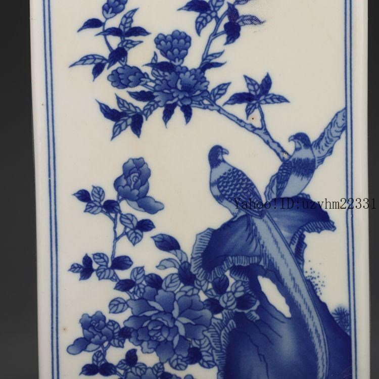 康煕青花花鳥四方蓋缶 景徳鎮 陶磁器 装飾品 現代工芸品 美術品 置物_画像6