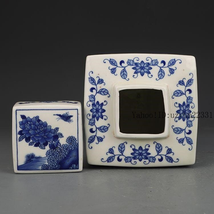 康煕青花花鳥四方蓋缶 景徳鎮 陶磁器 装飾品 現代工芸品 美術品 置物_画像10