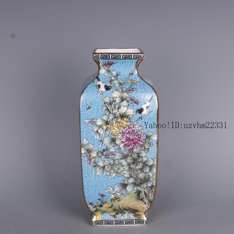 琺瑯彩花鳥四方瓶 陶磁器 装飾品 現代工芸品美術品 置物_画像2