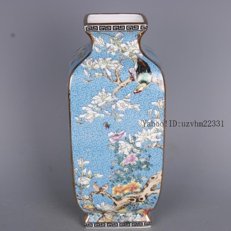 琺瑯彩花鳥四方瓶 陶磁器 装飾品 現代工芸品美術品 置物_画像3
