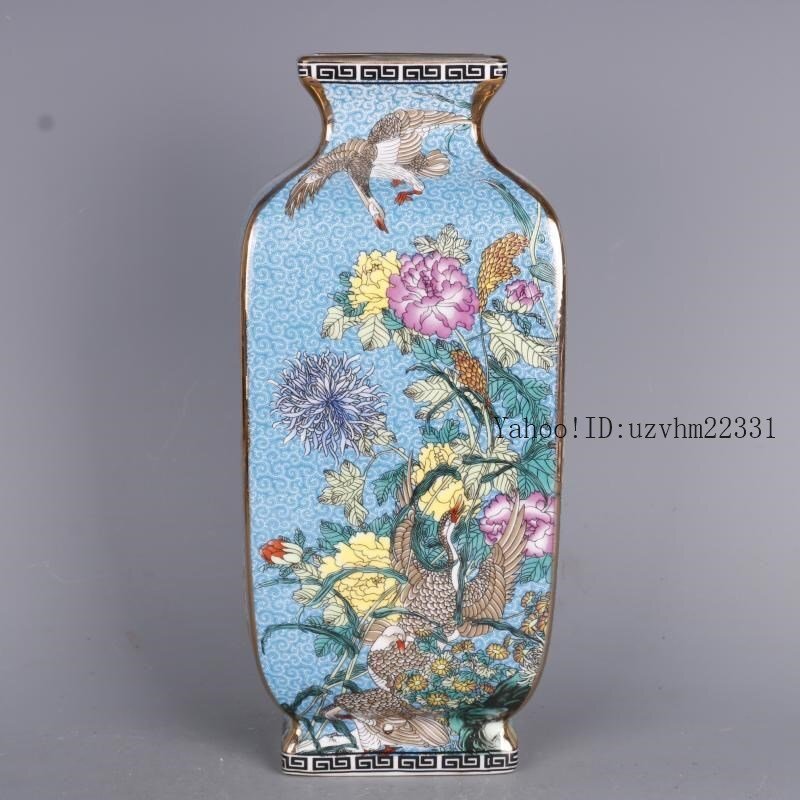 琺瑯彩花鳥四方瓶 陶磁器 装飾品 現代工芸品美術品 置物_画像1