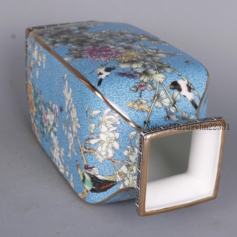 琺瑯彩花鳥四方瓶 陶磁器 装飾品 現代工芸品美術品 置物_画像6