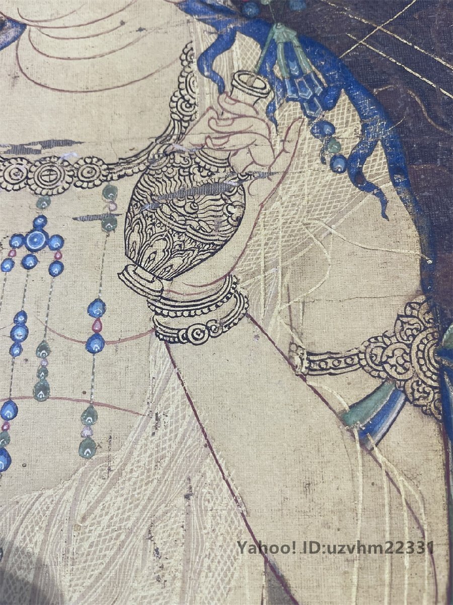 日本 十一面観音図 仏像 仏画 絹布 観世音菩薩 仏画 菩薩像 観音像 縦幅 仏教美術 絹本 掛け物 未表装_画像8