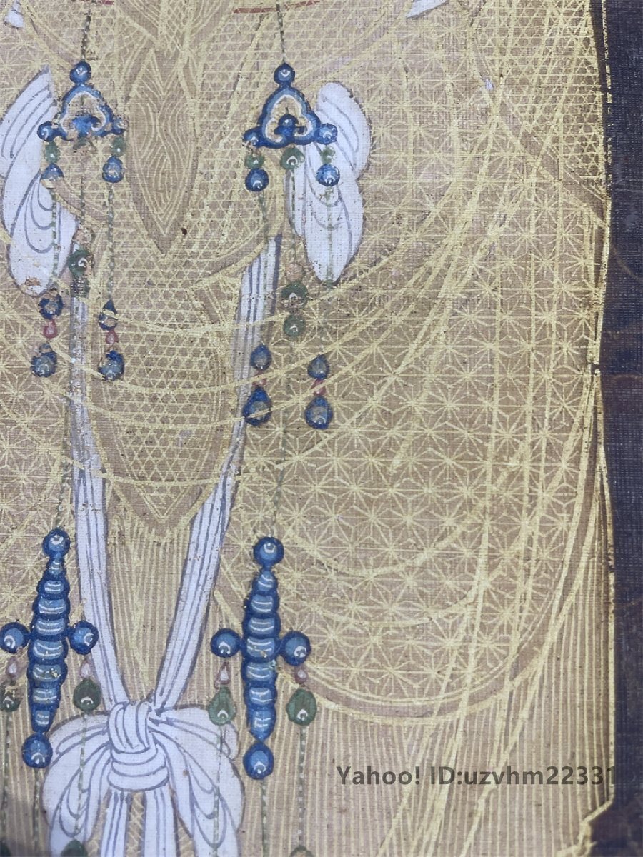 日本 十一面観音図 仏像 仏画 絹布 観世音菩薩 仏画 菩薩像 観音像 縦幅 仏教美術 絹本 掛け物 未表装_画像5