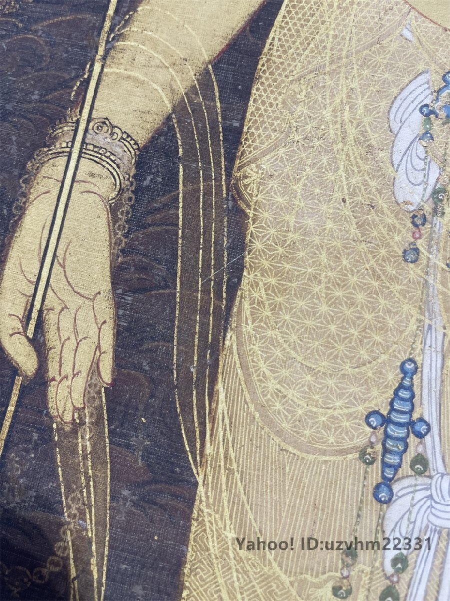 日本 十一面観音図 仏像 仏画 絹布 観世音菩薩 仏画 菩薩像 観音像 縦幅 仏教美術 絹本 掛け物 未表装_画像3