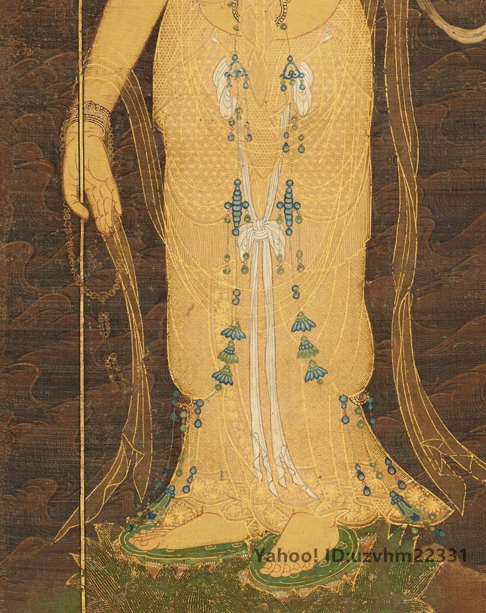 日本 十一面観音図 仏像 仏画 絹布 観世音菩薩 仏画 菩薩像 観音像 縦幅 仏教美術 絹本 掛け物 未表装_画像7