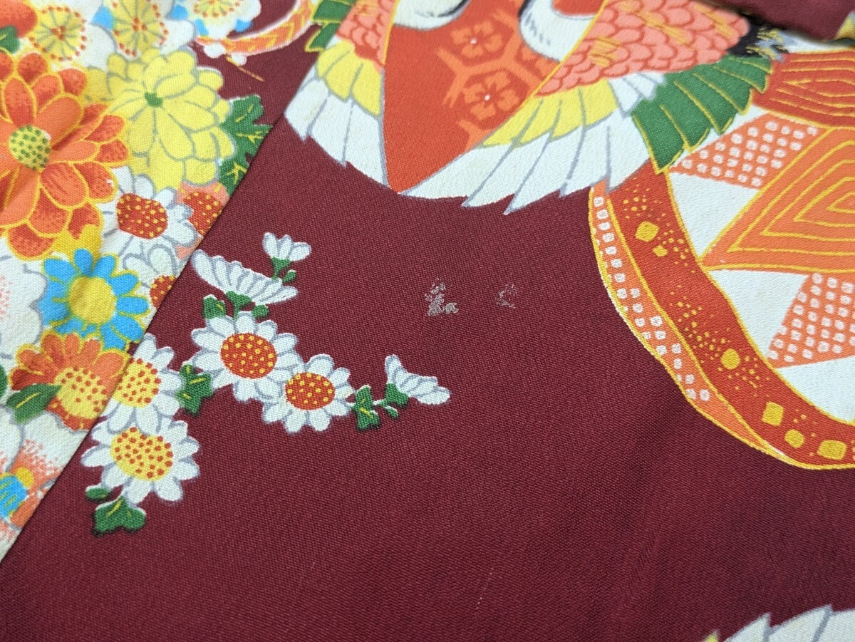 汚れあり！ 女児 着物 4点まとめ売り 和装 和服 和柄 レトロ柄 花柄 鞠 波 松 鶴 アンティーク 肩上げ腰上げ済みあり 子供着物 リメイク_画像2