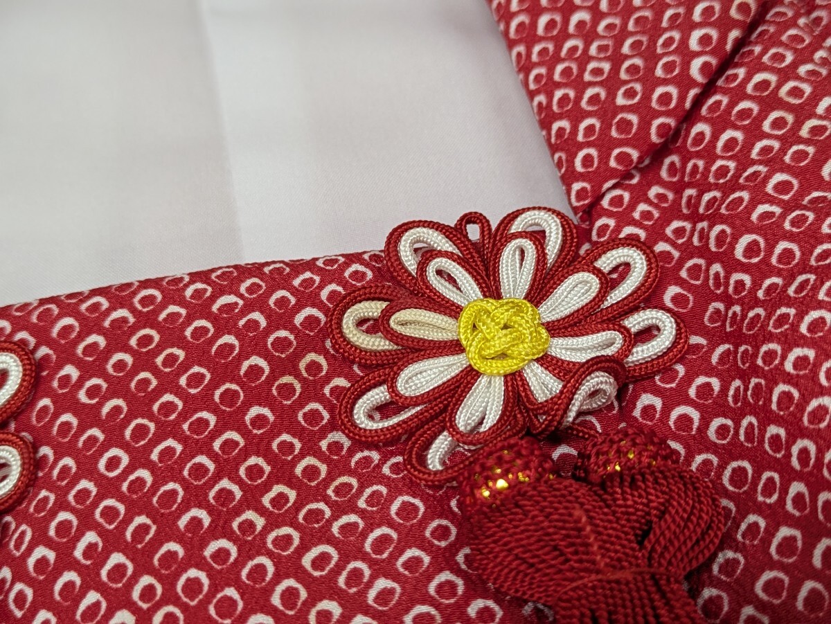 七五三 女の子 セット 三歳用 着物 被布 足袋 草履(18.5cm) 鞄 赤色 和柄 レトロ柄 鹿の子柄 和装 和服 和装小物 コレクション 奈良発_画像7